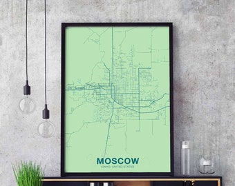 MOSCOW Idaho ID US map poster color Hometown City Print Modern Home Decor Office Decoration Wall Art Dorm Bedroom Gift
