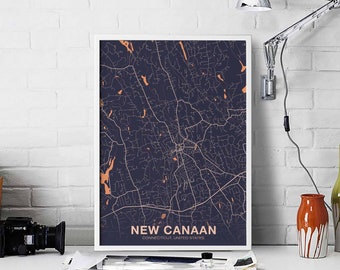 NEW CANAAN Connecticut ct US map poster color Hometown City Print Modern Home Decor Office Decoration Wall Art Dorm Bedroom Gift