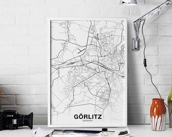 GÖRLITZ / GOERLITZ Germany map poster black white Hometown City Print Modern Home Decor Office Decoration Wall Art Dorm Bedroom Gift