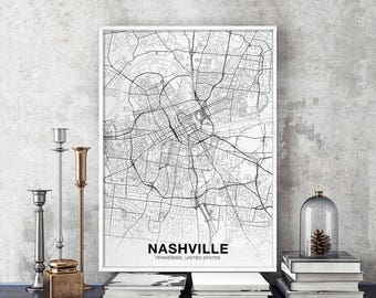 NASHVILLE Tennessee TN USA map poster black white Hometown City Print Modern Home Decor Office Decoration Wall Art Dorm Bedroom Gift
