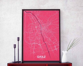 GRAZ Austria poster color Hometown City Print Modern Home Decor Office Decoration Wall Art Dorm Bedroom Gift