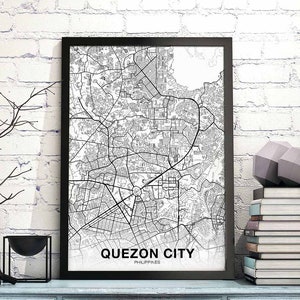 Póster de mapa de la ciudad de QUEZON, Filipinas, en blanco y negro, impresión de ciudad natal, decoración moderna para el hogar, decoración de la oficina, arte de pared, dormitorio, regalo