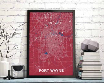 FORT WAYNE Indiana IN us map poster color Hometown City Print Modern Home Decor Office Decoration Wall Art Dorm Bedroom Gift
