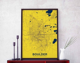 BOULDER Colorado CO USA poster color Hometown City Print Modern Home Decor Office Decoration Wall Art Dorm Bedroom Gift