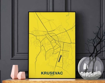 KRUSEVAC Serbia map poster color Hometown City Print Modern Home Decor Office Decoration Wall Art Dorm Bedroom Gift