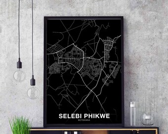 SELEBI PHIKWE Botswana map poster black white Hometown City Print Modern Home Decor Office Decoration Wall Art Dorm Bedroom Gift