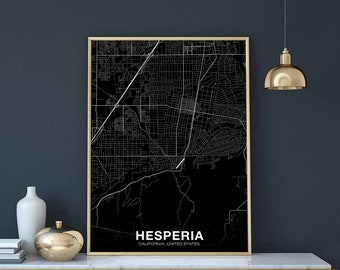 HESPERIA California CA USA map poster black white Hometown City Print Modern Home Decor Office Decoration Wall Art Dorm Bedroom Gift