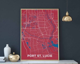 PORT ST LUCIE Florida fl usa map poster color Hometown City Print Modern Home Decor Office Decoration Wall Art Dorm Bedroom Gift