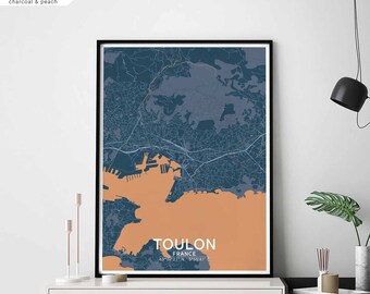 TOULON France map poster black white Hometown City Print Modern Home Decor Office Decoration Wall Art Dorm Bedroom Gift
