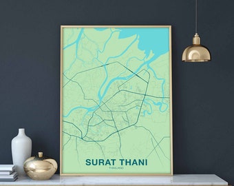 SURAT THANI Thailand map poster color Hometown City Print Modern Home Decor Office Decoration Wall Art Dorm Bedroom Gift