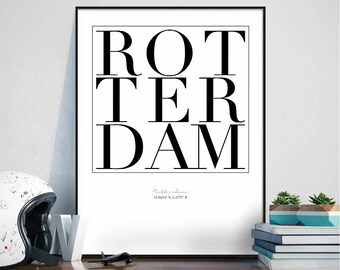 Rotterdam minimal typography art print poster black white wall decor design modern swiss scandinavian nordic inspiration city