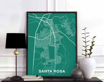 SANTA ROSA Ecuador map poster colors Hometown City Print Modern Home Decor Office Decoration Wall Art Dorm Bedroom Gift