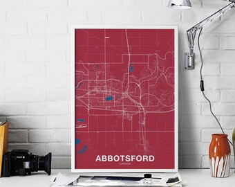ABBOTSFORD Canada map poster color Hometown City Print Modern Home Decor Office Decoration Wall Art Dorm Bedroom Gift
