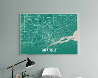 DETROIT Michigan MI USA map poster color Hometown City Print Modern Home Decor Office Decoration Wall Art Dorm Bedroom Gift