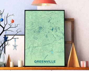 GREENVILLE Douth Carolina SC USA poster color Hometown City Print Modern Home Decor Office Decoration Wall Art Dorm Bedroom Gift