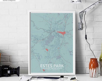 ESTES PARK Colorado USA map poster black white Hometown City Print Modern Home Decor Office Decoration Wall Art Dorm Bedroom Gift