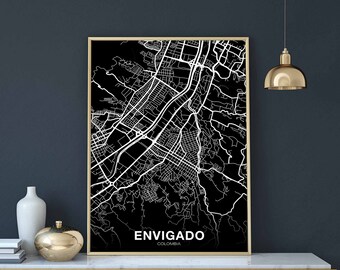 ENVIGADO Colombia map poster black white Hometown City Print Modern Home Decor Office Decoration Wall Art Dorm Bedroom Gift
