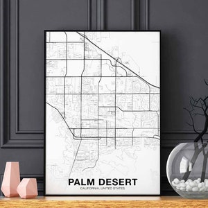 PALM DESERT Kalifornien Kalifornien USA karta poster svartvit hemstad stad tryck modern heminredning kontorsdekoration väggkonst studentrum sovrum present