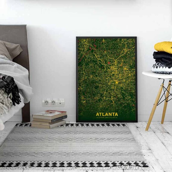 Atlanta Georgia Ga Us Map Poster Color Wall Decor Design Etsy