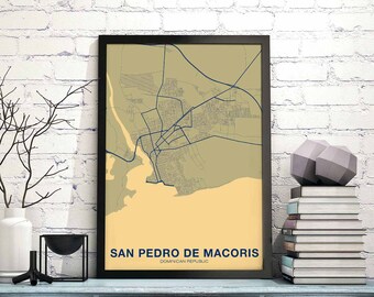 SAN PEDRO de MACORIS Dominican Republic map poster color Hometown City Print Modern Home Decor Office Decoration Wall Art Dorm Bedroom Gift