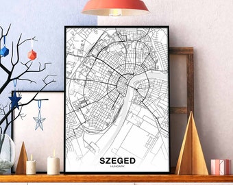 SZEGED Hungary map poster black white Hometown City Print Modern Home Decor Office Decoration Wall Art Dorm Bedroom Gift