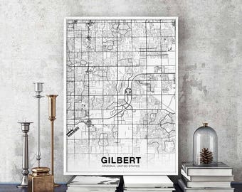GILBERT Arizona AZ USA map poster black white Hometown City Print Modern Home Decor Office Decoration Wall Art Dorm Bedroom Gift