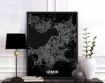 IZMIR Turkey map poster Hometown City Print Modern Home Decor Office Decoration Wall Art Dorm Bedroom Gift
