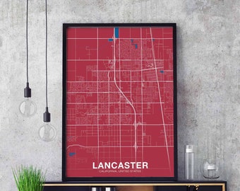 LANCASTER California CA USA poster color Hometown City Print Modern Home Decor Office Decoration Wall Art Dorm Bedroom Gift