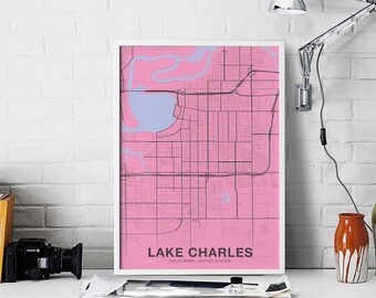 LAKE CHARLES California CA usa poster color Hometown City Print Modern Home Decor Office Decoration Wall Art Dorm Bedroom Gift