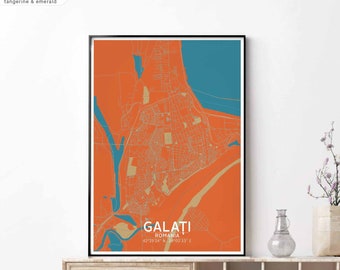GALATI Romania map poster black white Hometown City Print Modern Home Decor Office Decoration Wall Art Dorm Bedroom Gift