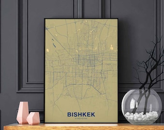 BISHKEK Kyrgystan Kyrgyzstan map poster color Hometown City Print Modern Home Decor Office Decoration Wall Art Dorm Bedroom Gift art