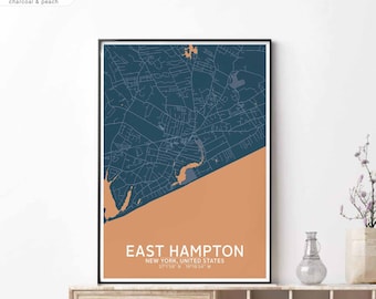 EAST HAMPTON New York USA map poster black white Hometown City Print Modern Home Decor Office Decoration Wall Art Dorm Bedroom Gift