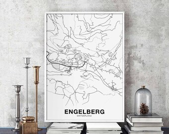 ENGELBERG Switzerland map poster black white Hometown City Print Modern Home Decor Office Decoration Wall Art Dorm Bedroom Gift