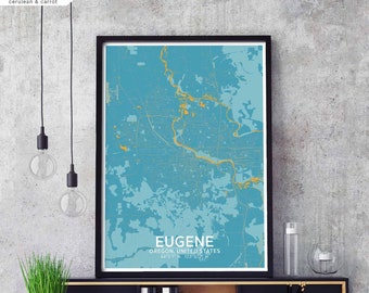 EUGENE Oregon USA map poster black white Hometown City Print Modern Home Decor Office Decoration Wall Art Dorm Bedroom Gift