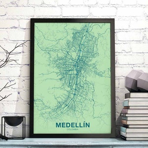 MEDELLIN, colombie, carte, affiche, couleur, ville natale, ville, impression, moderne, décoration intérieure, bureau, décoration, mur, art, dortoir, chambre, cadeau
