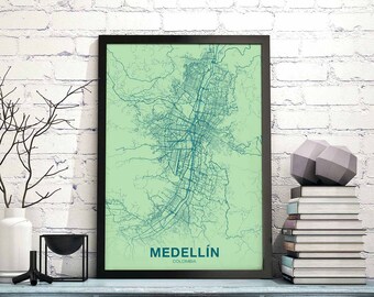 MEDELLIN Colombia map poster color Hometown City Print Modern Home Decor Office Decoration Wall Art Dorm Bedroom Gift