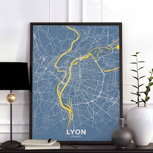LYON France carte affiche couleurs ville natale ville impression moderne décor à la maison bureau décoration mur art dortoir chambre cadeau