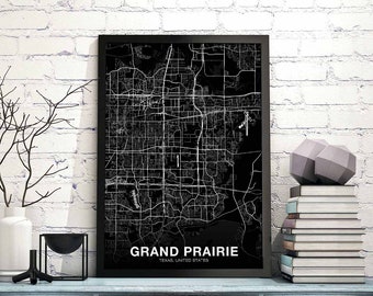 GRAND PRAIRIE Texas TX usa map poster black white Hometown City Print Modern Home Decor Office Decoration Wall Art Dorm Bedroom Gift