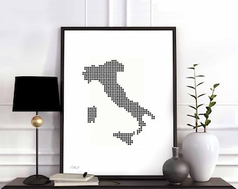 ITALY minimal dots retro map poster black white wall decor design modern swiss scandinavian nordic housewarming travel