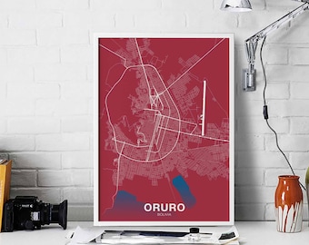 ORURO Bolivia map poster color Hometown City Print Modern Home Decor Office Decoration Wall Art Dorm Bedroom Gift