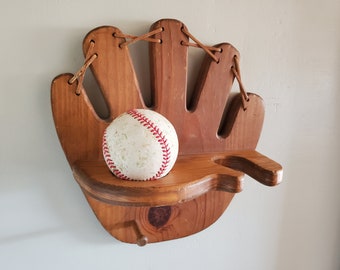 Support Mural En Bois Pour Gant De Baseball – Décor Folk Art, Porte-batte, Balle Et Casquette