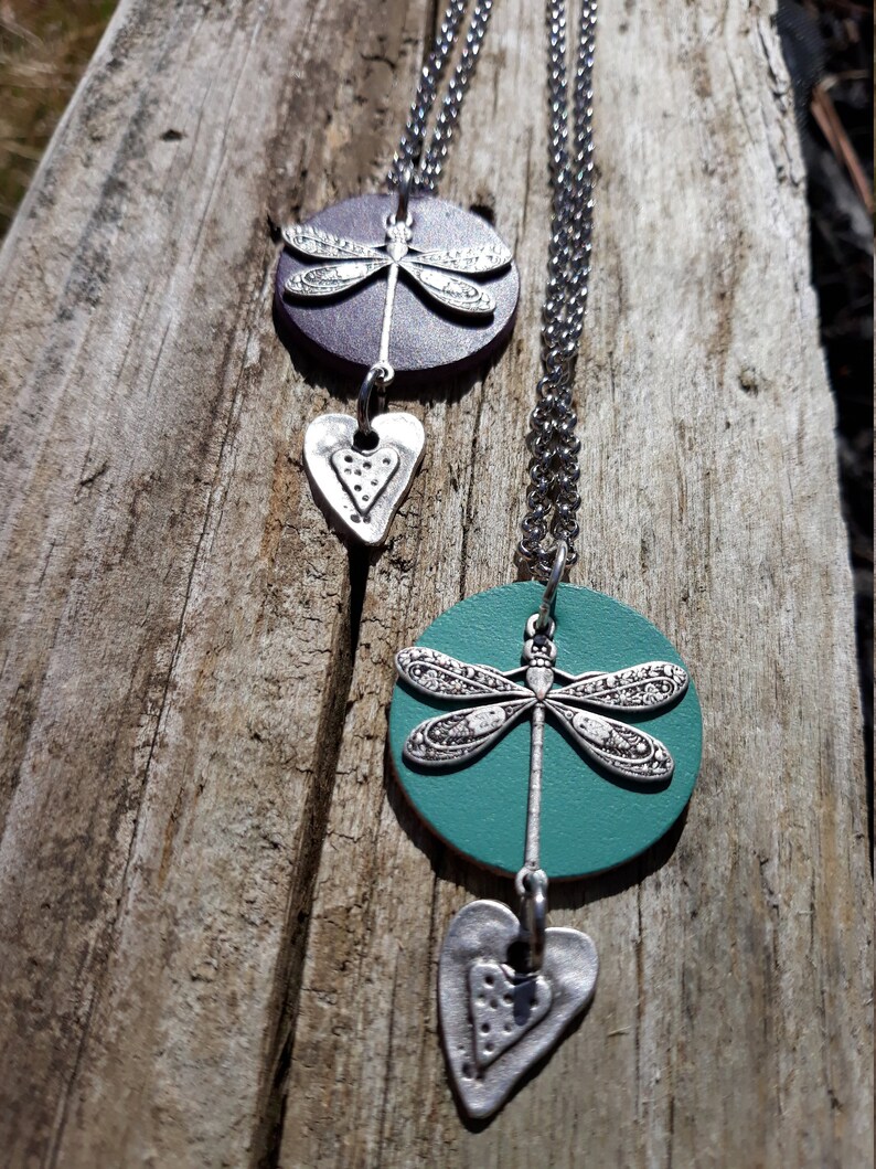 Dragonfly heart necklace Heart necklace Dragonfly necklace Gift for her BFF necklace Leather dragonfly jewelry mothers day gift