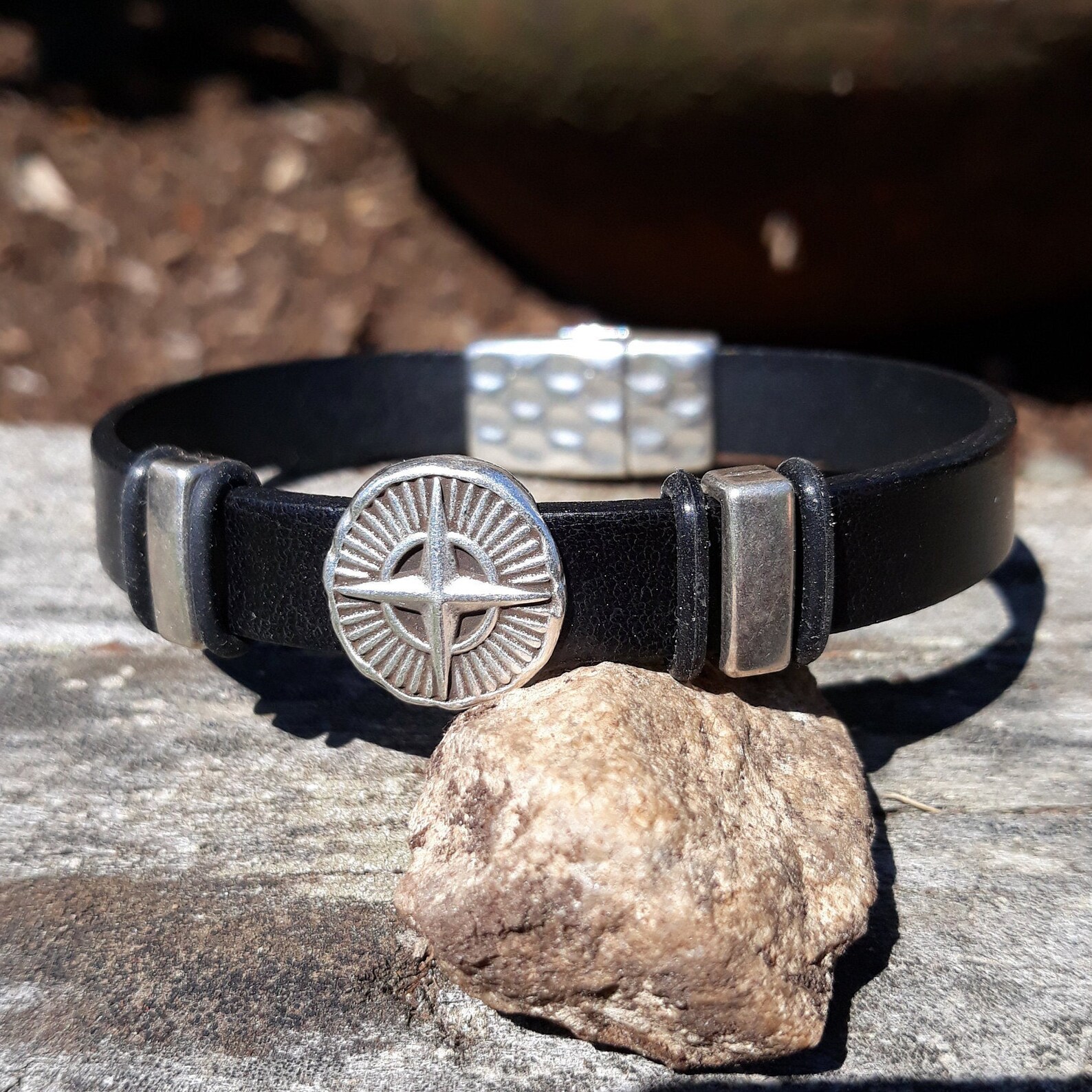 Men's Compass Bracelet Mens Leather Bracelet Nautical Etsy