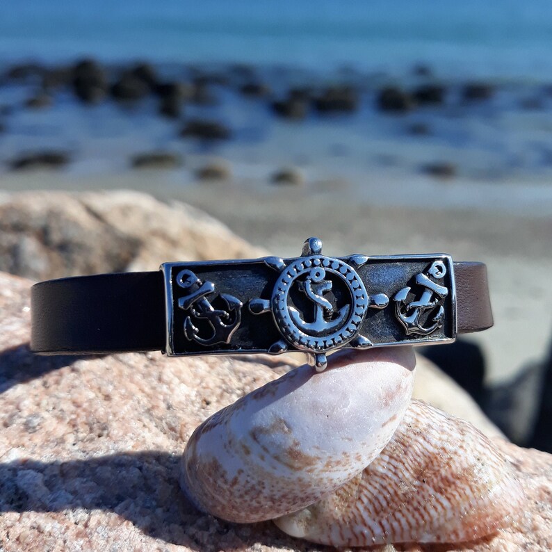 Men's Anchor Bracelet Mens Leather Bracelet Nautical Etsy