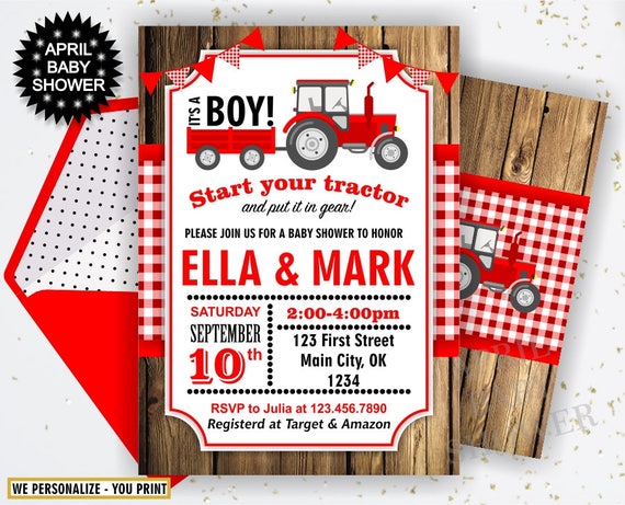 tractor baby shower invitations