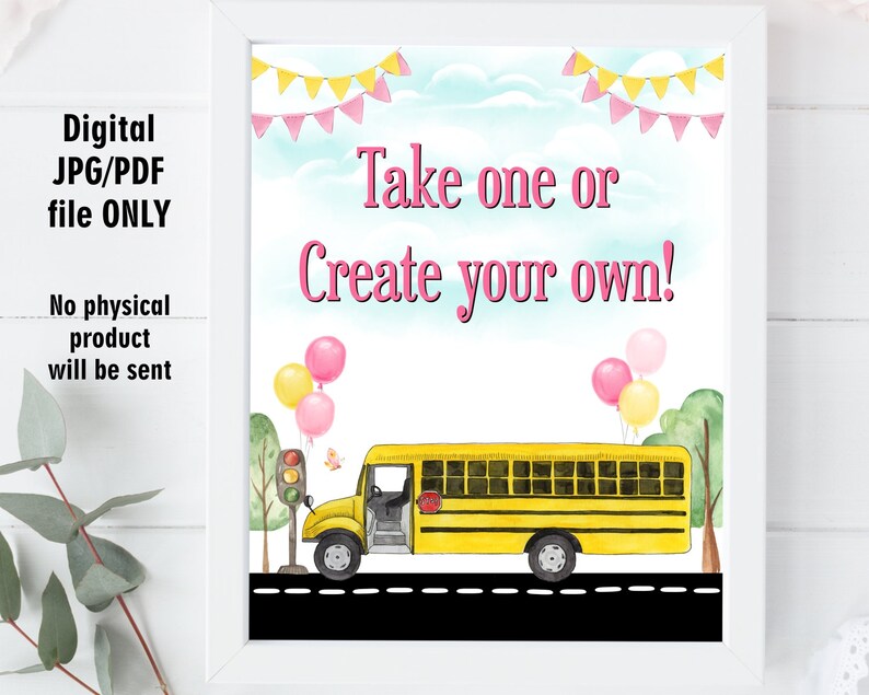 School bus 8 x 10 table sign pink yellow Take one or create your own TSSchool1