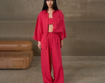 Two Piece Set, Linen Set for Women, Two Piece Set Women, Linen Boyfriend Shirt and Trousers, Women Linen Summer Set, Linen Vacation Set