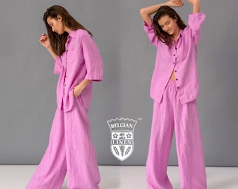 Belgian Linen Shirt and Pants Set: Relaxed Fit Loungewear