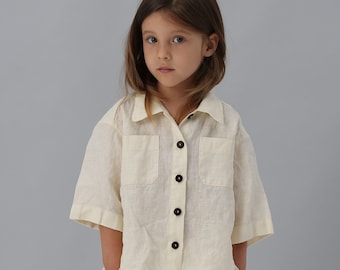 Vêtements en lin pour enfants, Chemisier en lin fait main pour enfants, Chemise en lin bio pour bébés filles, Vêtements pour enfants, Style lin pour filles