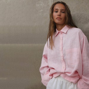Pink Linen Shirt, Women Linen Blouse, Summer Shirt, Oversize Classic Linen Shirt, Linen Womens Clothing